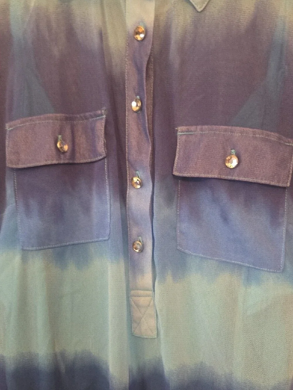 INC International Concepts Blue Ombre Button-Front Roll-Sleeve Blouse Size Large